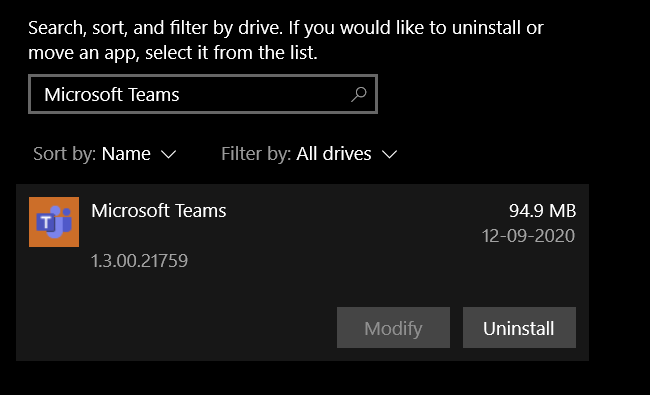 Unistall Microsoft Teams from your Computer